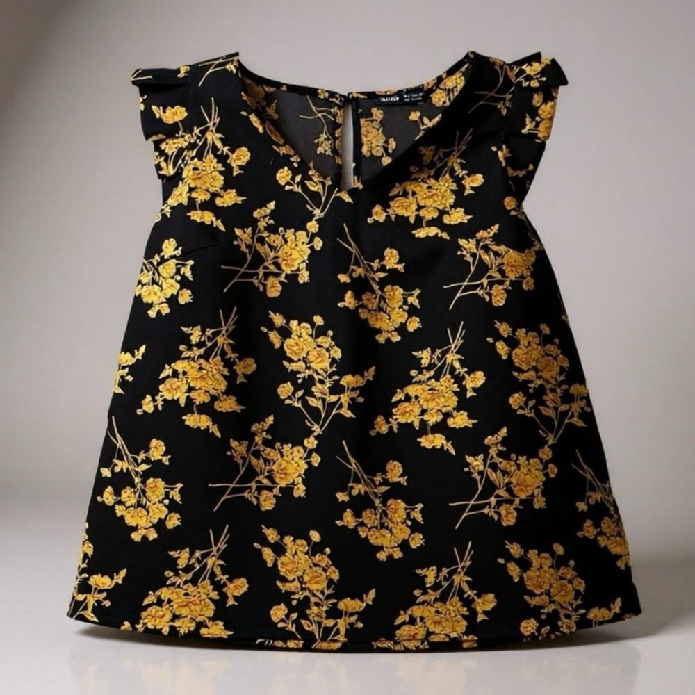 SHEIN Black and Gold Floral Short Sleeve Top - Picture 2 of 4